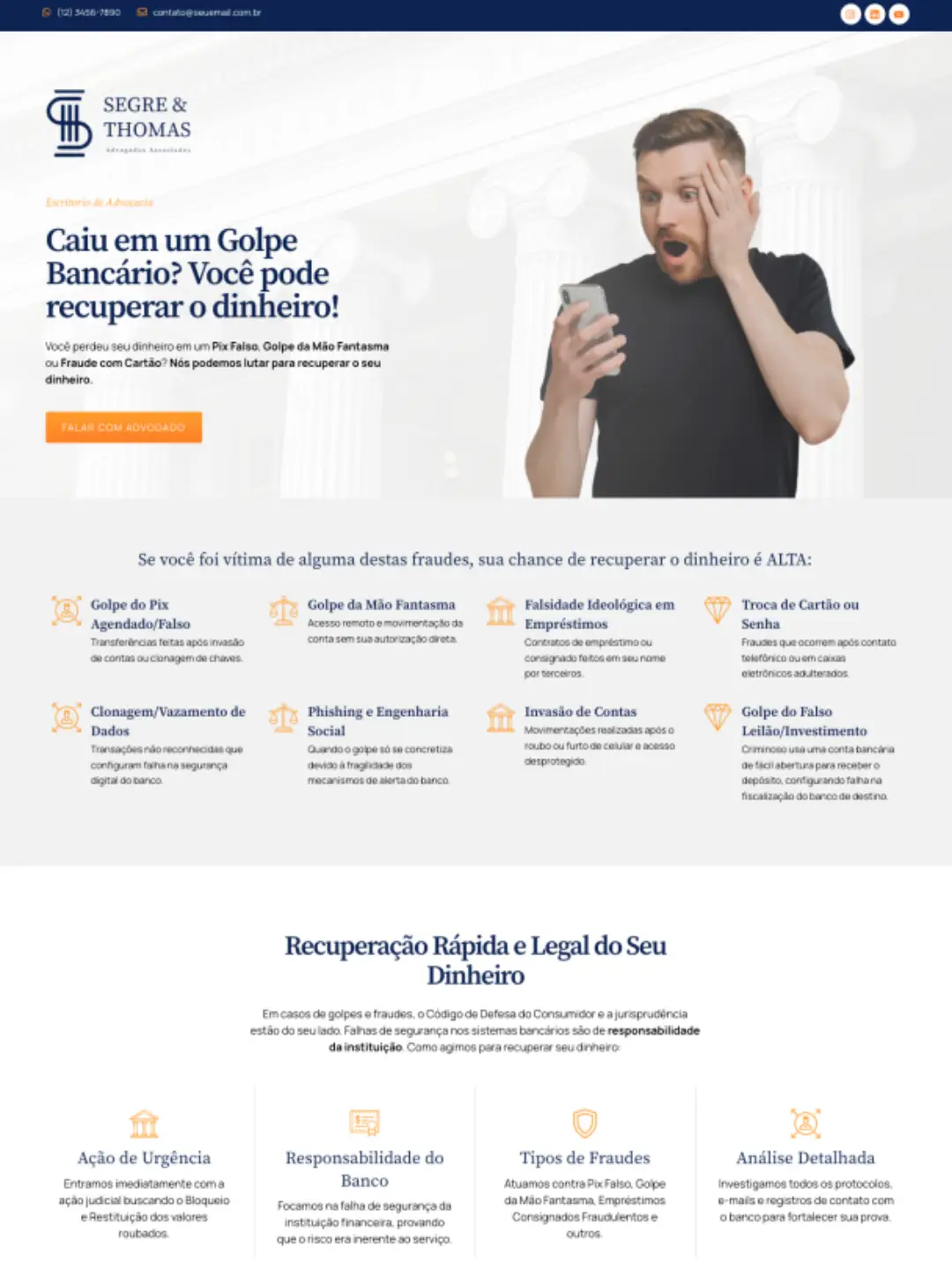 landing page fraudes bancárias